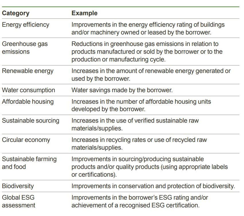 Examples of Sustainability Performance Targets