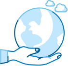 Hand holding a globe illustration